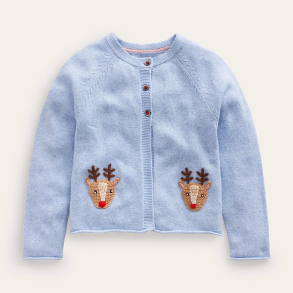 Mini Boden Light Blue Reindeer Sweater